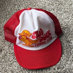 Vintage Stud Duck Fishing Team Red and White Trucker Hat